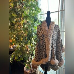 Beige Snow Cheetah Faux Fur Wrap/Shawl
